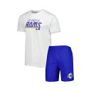 コンセプトスポーツ メンズ Tシャツ トップス Men's Royal, White Los Angeles Rams Downfield T-shirt and Shorts Sleep Set Royal, White
