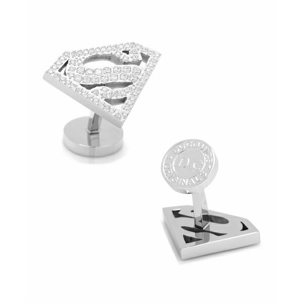 楽天astyカフリンクス メンズ ピアス・イヤリング アクセサリー Stainless Steel White Pave Crystal Superman Cufflinks Silver