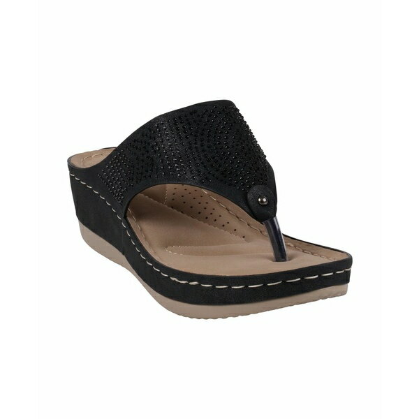 塼 ǥ  塼 Women's Wagner Embellished Thong Wedge Sandals Black