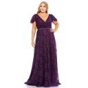 マックダガル レディース ワンピース トップス Women's Plus Size Embellished Flutter Sleeve Evening Gown Aubergine