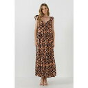 イングリッシュファクトリー レディース ワンピース トップス Women's Tiger Print Ruffle Sleeve Maxi Dress Coral