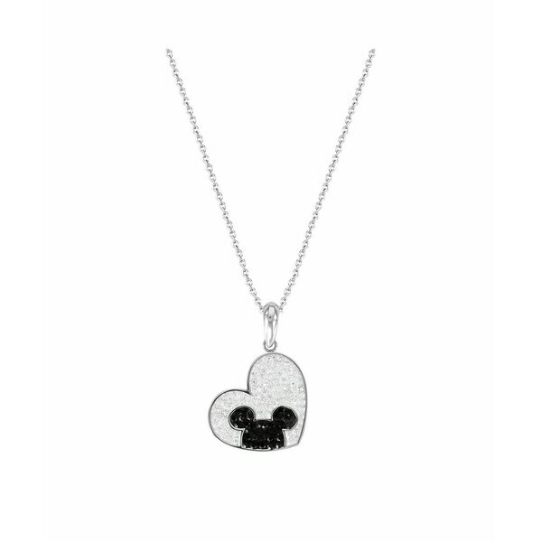 ディズニー レディース ネックレス・チョーカー・ペンダントトップ アクセサリー Mickey Mouse Stainless Steel Crystal Heart Necklace, Officially Licensed Silver tone, black