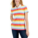 トミー ヒルフィガー レディース カットソー トップス Women 039 s Cotton Colorful Stripes Polo Shirt Sky Captain/ Bright White