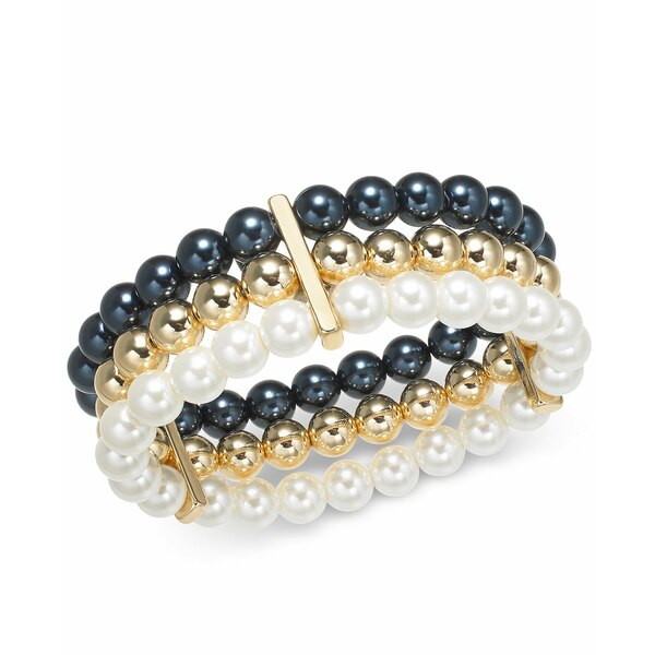 チャータークラブ レディース ブレスレット・バングル・アンクレット アクセサリー Multi-Imitation Pearl Triple-Row Stretch Bracelet, Created for Macy's Gold/Navy