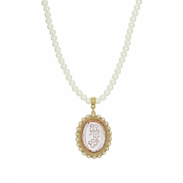 2028 fB[X lbNXE`[J[Ey_ggbv ANZT[ 14K Gold-tone Light Purple Oval Intaglio Imitation Pearl Strand Necklace Purple