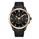 PlXR[ Y rv ANZT[ Men's Multifunction Dress Sport Black Genuine Leather Silicone Watch 42mm Black