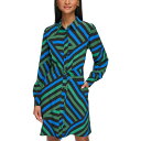 J[K[tFh fB[X s[X gbvX Women's Geometric Stripe Print Silky Crepe Shirt Dress Black Multi