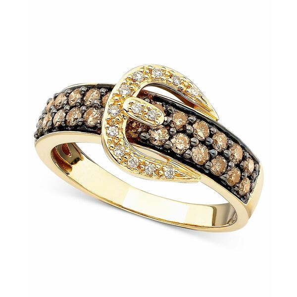 ルヴァン レディース リング アクセサリー Chocolate Diamond (3/4 ct. t.w.) and White Diamond Accent Buckle Ring in 14k Gold Yellow Gold