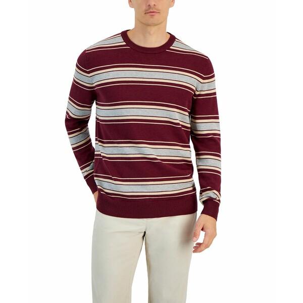 クラブルーム メンズ ニット セーター アウター Men 039 s Elevated Striped Long Sleeve Crewneck Sweater, Created for Macy 039 s Red Plum