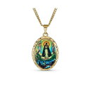 uO fB[X lbNXE`[J[Ey_ggbv ANZT[ Large Oval Religious Medal Medallion Blessed Mother Virgin Mary Photo Pendant Necklace For Women Teen Yellow Gold Plated Multicolor