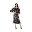 X^_[YAhvNeBX fB[X s[X gbvX Women's Floral Print Off-Shoulder High-End Satin Midi Dress Black sparkler