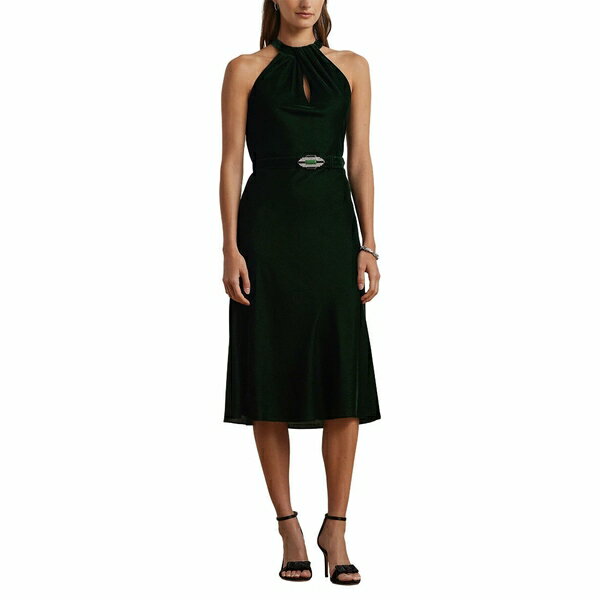 ե ǥ ԡ ȥåץ Belted Velvet Halter Dress Emerald Green Velv...