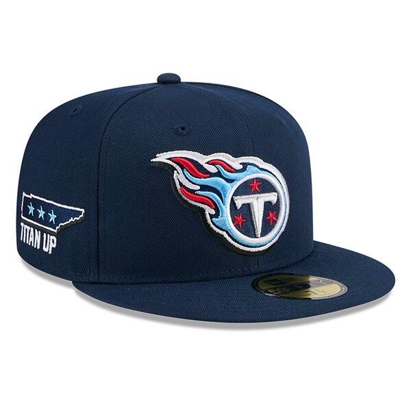 j[G Y Xq ANZT[ Tennessee Titans New Era 2024 NFL Draft 59FIFTY Fitted Hat Navy