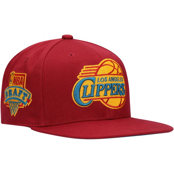 ~b`F&lX Y Xq ANZT[ LA Clippers Mitchell & Ness x Lids NBA Draft Hardwood Classics Northern Lights Fitted Hat Red