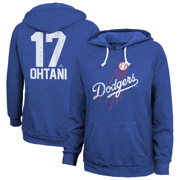 ޥƥåå ǥ ѡåȥ  Shohei Ohtani Los Angeles Dodgers Majestic Threads Women's Tri Blend Pullover Hoodie Royal