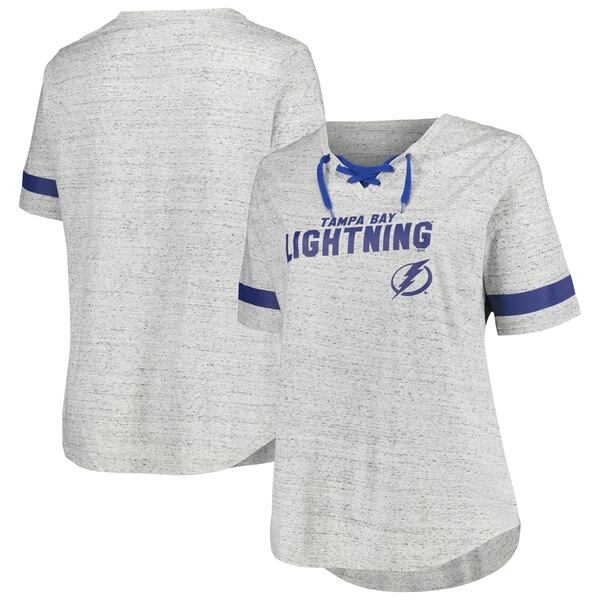 t@ieBNX fB[X TVc gbvX Tampa Bay Lightning Fanatics Branded Women's Plus Size LaceUp TShirt Heather Gray