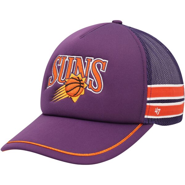 tH[eB[Zu Y Xq ANZT[ Phoenix Suns '47 Sidebrand Stripes Trucker Adjustable Hat Purple