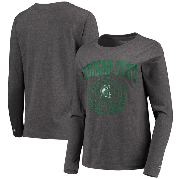 チャンピオン レディース Tシャツ トップス Michigan State Spartans Champion Women 039 s University Laurels Long Sleeve TShirt Heathered Charcoal