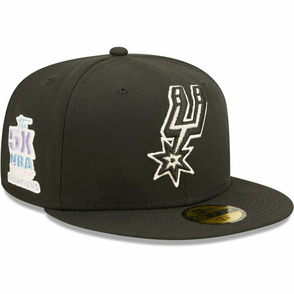 ニューエラ メンズ 帽子 アクセサリー San Antonio Spurs New Era 5x NBA Finals Champions Pop Sweat 59FIFTY Fitted Hat Black