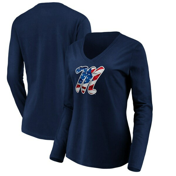 t@ieBNX fB[X TVc gbvX Ole Miss Rebels Fanatics Branded Women's Banner Wave Long Sleeve VNeck TShirt Navy