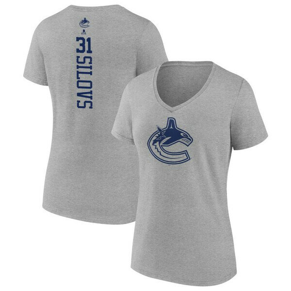 t@ieBNX fB[X TVc gbvX Vancouver Canucks Fanatics Branded Women's Personalized Name & Number VNeck TShirt Heather Gray