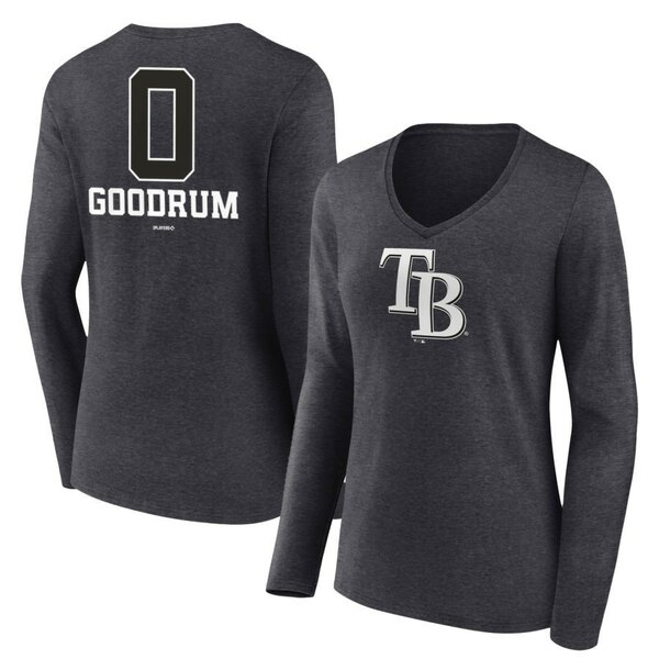 t@ieBNX fB[X TVc gbvX Tampa Bay Rays Fanatics Branded Women's Personalized Monochrome Name & Number Long Sleeve VNeck TShirt Charcoal