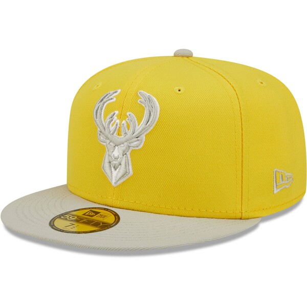 j[G Y Xq ANZT[ Milwaukee Bucks New Era Color Pack 59FIFTY Fitted Hat Yellow/Gray