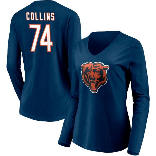 t@ieBNX fB[X TVc gbvX Chicago Bears Fanatics Branded Women's Team Authentic Personalized Name & Number Long Sleeve VNeck TShirt Navy