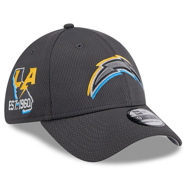 j[G Y Xq ANZT[ Los Angeles Chargers New Era 2024 NFL Draft 39THIRTY Flex Hat Graphite