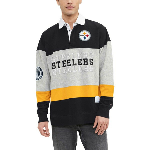 トミー ヒルフィガー メンズ ポロシャツ トップス Pittsburgh Steelers Tommy Hilfiger Connor Oversized Rugby Long Sleeve Polo Black