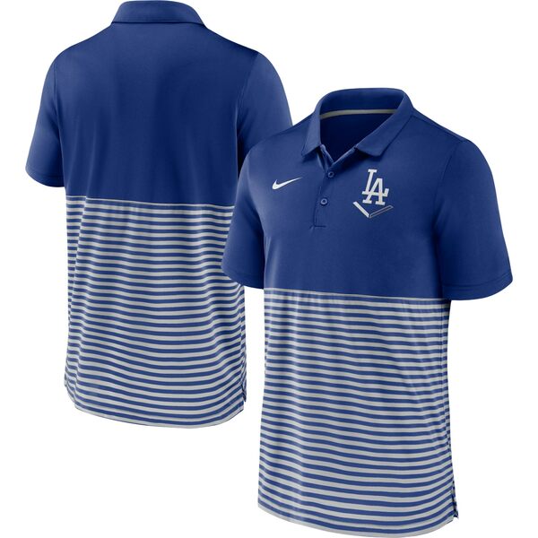 ナイキ メンズ ポロシャツ トップス Los Angeles Dodgers Nike Home Plate Striped Polo Royal/Gray