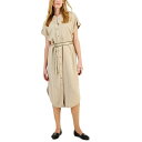 トミー ヒルフィガー レディース ワンピース トップス Women's Band-Collar Split-Hem Shirtdress Khaki