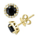 GtB[ RNV fB[X sAXCO ANZT[ EFFY&reg; Onyx & Diamond (1/8 ct. t.w.) Halo Stud Earrings in 14k Gold Gold