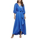 ダナ キャラン ニューヨーク レディース ワンピース トップス 3/4-Sleeve Belted Faux-Wrap Gown Blue Quartz