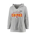 ファナティクス レディース パーカー・スウェットシャツ アウター Women's Heather Gray Kansas City Chiefs Super Bowl LVIII Champions Plus Size Prestigious Run Long Sleeve Lace-Up Hoodie Heather Gray