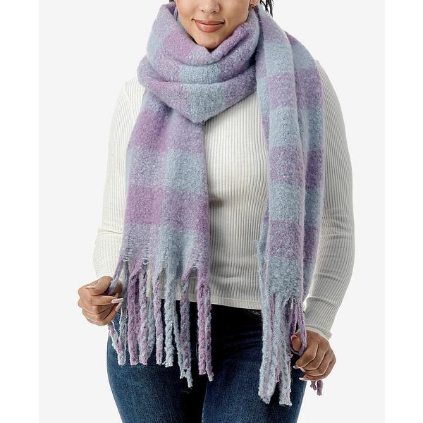 マーカスアドレール レディース マフラー・ストール・スカーフ アクセサリー Women's Cozy Plaid Blanket Scarf with Fringe Blue