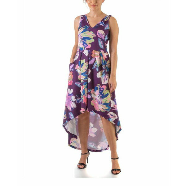 24セブンコンフォート レディース ワンピース トップス Women's Sleeveless Pleated High Low Pocket Dress Purple, Pink Multi
