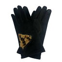 マーカスアドレール レディース 手袋 アクセサリー Suede Glove with Cheetah Detail Black