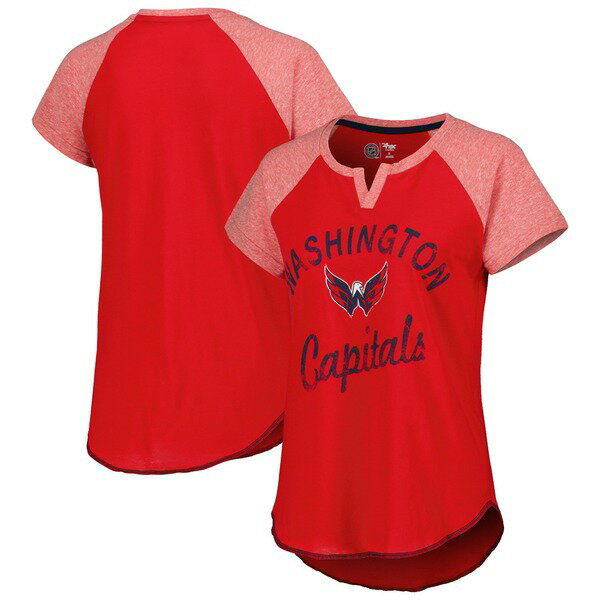 スターター レディース Tシャツ トップス Washington Capitals Starter Women's Grand Slam Raglan Notch Neck TShirt Red