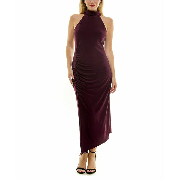 テイラー レディース ワンピース トップス Women's Ruched Halter Neck Dress Eggplant