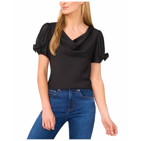 セセ レディース カットソー トップス Women's Cowl Neck Bubble Short Sleeves Top Rich Black