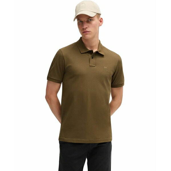 ヒューゴボス メンズ シャツ トップス Men's Slim-Fit Stretch-Cotton Logo Patch Polo Shirt Open Green