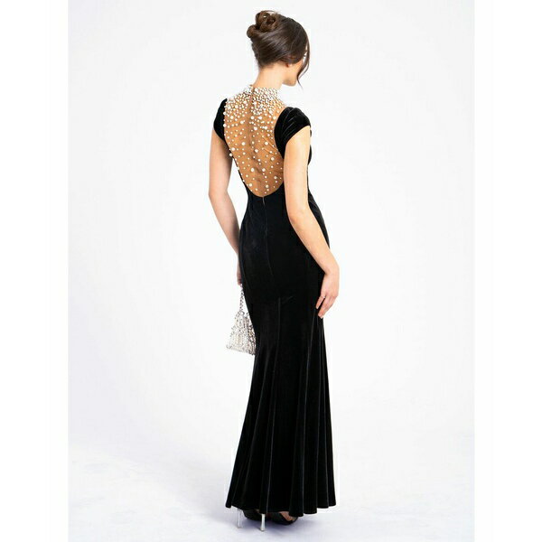 ミス サークル レディース ワンピース トップス Women Rachael Black Velvet Pearl Embellished Gown Black