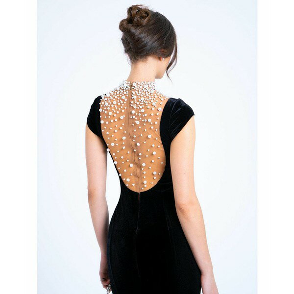 ミス サークル レディース ワンピース トップス Women Rachael Black Velvet Pearl Embellished Gown Black