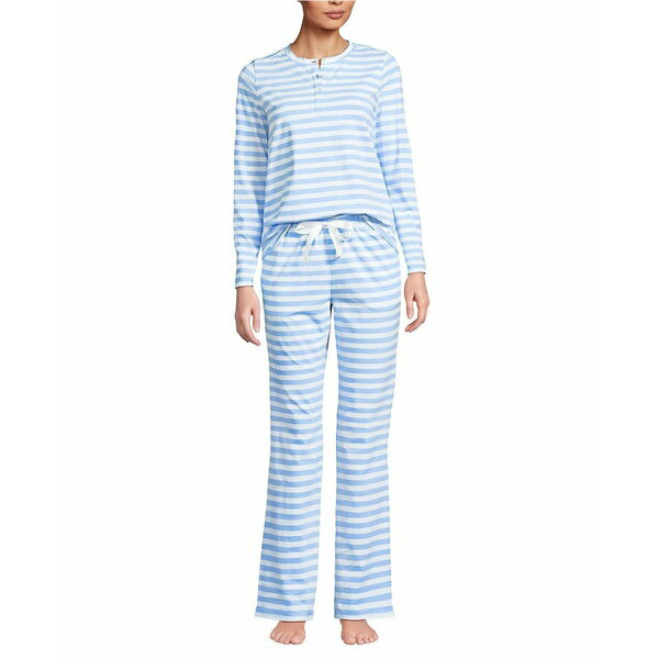 ランズエンド レディース カットソー トップス Women's Knit 2 Piece Pajama Set - Long Sleeve Top an..