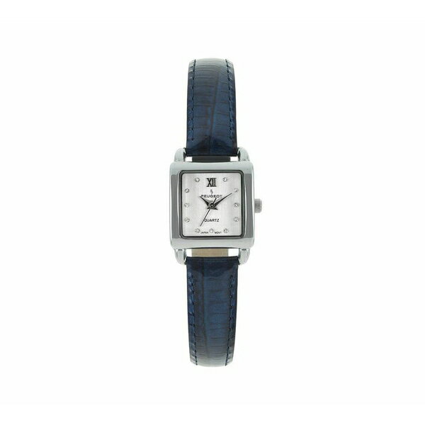プジョー レディース 腕時計 アクセサリー Women's 20mm Square Watch with Glossy Blue Leather Strap Blue