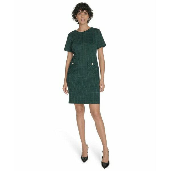 トミー ヒルフィガー レディース ワンピース トップス Petite Short Sleeve Knit Shift Dress Cypress(4)