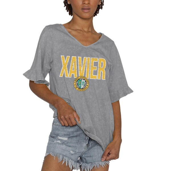 Q[fC fB[X TVc gbvX Xavier University of Louisiana Gold Rush Gameday Couture Women's Class Act VNeck TShirt Gray