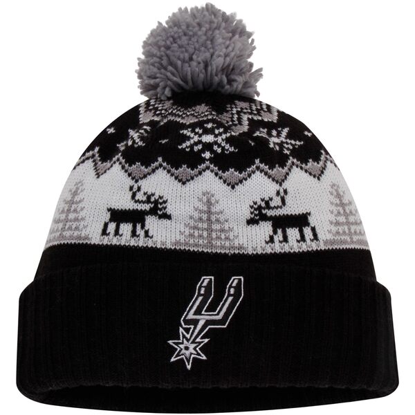 アディダス メンズ 帽子 アクセサリー San Antonio Spurs adidas Snowflake Cuffed Knit Hat with Pom Black