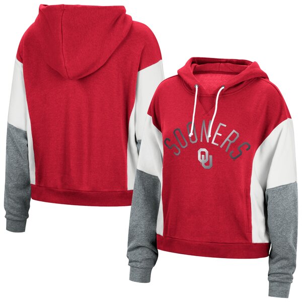 トップ・オブ・ザ・ワールド レディース パーカー・スウェットシャツ アウター Oklahoma Sooners Top of the World Women's Cheer Fleece Color Block Pullover Hoodie Heathered Crimson